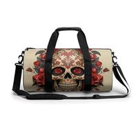 Sac de sport pour homme et femme Motif rayures orchidées Sac de nuit avec compartiment Sac de gym Sackpac, Crâne en sucre rose rouge, 17.7in/9in/9in