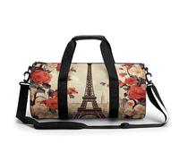 Sac de sport pour homme et femme Motif renard Avec compartiment, Paris Vintage Floral, 17.7in/9in/9in
