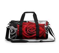 Sac de sport pour homme et femme - Motif roses rouges et blanches - Sac de voyage cylindrique léger - Pour basket-ball, football, week-end, 45 cm/22,9 cm/22,9 cm, Style :, 17.7in/9in/9in