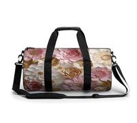 Sac de sport pour homme et femme - Sac de sport cylindrique - Aurore du Nord - Nuit imprimée - Étanche, Fleurs roses en or blanc, 17.7in/9in/9in, Impression