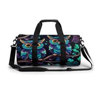 Sac de sport pour homme et femme - Sac de sport cylindrique - Tigre majestueux se reposant sur un rocher - Étanche - Imprimé, Chouette violette et verte, 17.7in/9in/9in, Impression