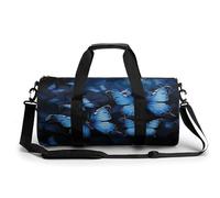 Sac de sport pour homme et femme - Sac de sport cylindrique - Tigre majestueux se reposant sur un rocher - Étanche - Imprimé, Papillons bleu foncé, 17.7in/9in/9in, Impression