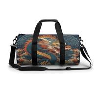 Sac de sport pour homme et femme - Sac de sport - Sac de gym - Sac de fitness cylindrique propre - Feuilles simples imprimées - Étanche, Motif dragon rétro, 17.7in/9in/9in, Impression