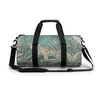 Sac de sport pour homme et femme - Sac de sport - Sac de gym - Sac de fitness cylindrique rayé violet - Motif imprimé - Étanche, Tigre Parmi Feuilles Vertes, 17.7in/9in/9in, Impression