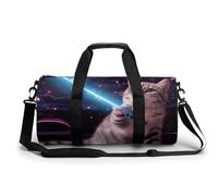 Sac de sport pour homme et femme, sac de sport, sac de voyage étanche pour le sport et l'entraînement, Chat fantaisie au laser spatial mignon et drôle, 17.7in/9in/9in