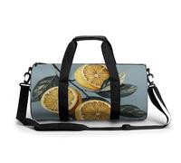 Sac de sport pour homme et femme, sac de sport, sac de voyage Old Stone Street, sac de voyage imperméable pour le sport et l'entraînement, Citron avec feuilles, 17.7in/9in/9in