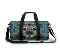 Sac de sport pour homme et femme, sac de voyage cylindrique avec bretelles réglables pour voyage, sport, entraînement, Tête de léopard vive et audacieuse, 45x23x23CM, Sac de voyage