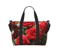 Sac de sport pour homme et femme - Sac de voyage fourre-tout pour le week-end, le voyage, la natation, le fitness, l'entraînement, le sport, les roses rouges dans le jardin, Bouquet de roses rouges