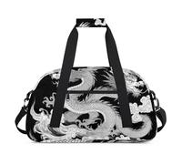 Sac de sport résistant à l'eau - avec compartiment, idéal pour le sport et les voyages de week-end pour filles, garçons, hommes et femmes, 48 x 26,9 x 22,1 cm, encre - motif dragon de bon augure