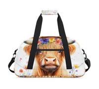 Sac de sport résistant à l'eau - avec compartiment, idéal pour le sport et les voyages de week-end pour filles, garçons, hommes et femmes, 48 x 26,9 x 22,1 cm, vache Highland chaude