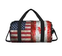 Sac de sport rétro avec compartiment à chaussures - Motif drapeau américain du Canada - Sac de voyage - Organiseur de bagages pour femmes, hommes, enfants, filles, garçons