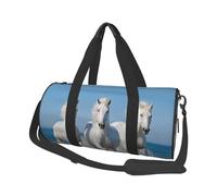 Sac de sport rond pour homme et femme - Motif chevaux - 25 l - Pour gym, randonnée, yoga, natation - 45 x 23 x 23 cm, Chevaux au galop, Taille unique, Sac de voyage