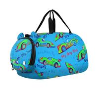 Sac de sport rouge vif pour filles, sac de voyage, sac de week-end, sac de voyage pour enfants, sac de sport pour garçons, Vert Voiture de course Cartoon bleu, Classique