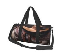 Sac de sport sauvage en forme de selle de cheval avec chapeau de cowboy pour homme et femme - Article personnel - Sac de voyage en toile - Sac de week-end - Sac de sport léger - Noir - Taille unique