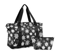 Sac de sport simple avec motif flocons de neige Merry Christmas noir avec sangle réglable pour le voyage, pliable, flocons de neige simples Merry Christmas noir, taille unique, flocons de neige