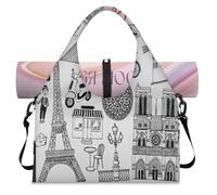 Sac de sport sur le thème de la France Paris avec compartiment à chaussures Sac fourre-tout pour la gym, le yoga, les voyages, couleur, L, Sac de voyage
