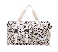 Sac de sport tendance imprimé vache léopards sac de sport pratique tissu Oxford multi-compartiments résistant à l'eau Gym Natation Voyage accessoires pratique sac d'entraînement imperméable, beige