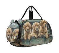 Sac de sport tendance motif marguerite à motif floral noir pour garçons et filles, Cute Puppies Voiture Bleue, Classique