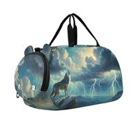 Sac de sport tendance motif marguerite à motif floral noir pour garçons et filles, Wolf Lightning Storm Mountain, Classique