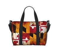 Sac de sport vintage en bois avec drapeau du Maryland pour les voyages - Sacs de voyage légers Oxford pour articles personnels pour femmes, sacs de sport idéaux pour hommes, Noir , Taille unique