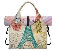 Sac de sport vintage Tour Eiffel pour femme et homme Sac de week-end avec compartiment à chaussures Sac fourre-tout à bandoulière pour yoga, gym, voyage, couleur, L, Organiseur de sac