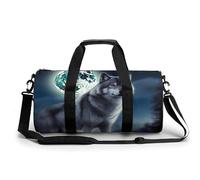 Sac de sport Wolf Under Moon pour homme et femme avec compartiment à chaussures, Loup sous la lune, 17.7in/9in/9in, Art Déco