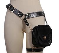 Sac de Taille de Cuisse en Cuir PU, Pochette de Jambe Steampunk for la Course à Pied, l'équitation, la randonnée, la Salle de Sport, Les Voyages et Les activités Sportives en Plein air(Svart)