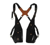 Sac de téléphone extérieur en cuir synthétique double poche cachée sangle aisselles portefeuille facile à utiliser hommes femmes support aisselles caché téléphone portable, Noir