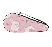 Sac de tennis durable, visages d'ours mignons et cœurs en toile rose tendre, sac de raquette de tennis léger pour hommes, femmes, adolescents