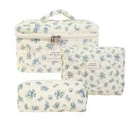 Sac de Toilette matelassé - Capacité de Maquillage à Floral | 3 Morceaux d'organisateur pour Les Articles de Toilette | Ensemble de Sacs de Sacs cosmétiques en Coton Mignon sacss de Voyage