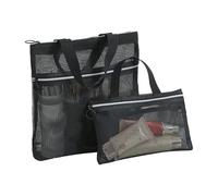Sac de toilette | Sac à main cosmétique portable en maille, sac à fermeture éclair et poignée 2 pièces voyage salle de sport vacances plage avion école, Noir , riferimento alla descrizione, Se