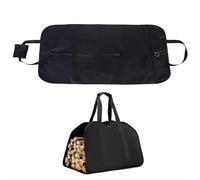 Sac de transport 2 en 1 pour bois de chauffage, sac à bûches en toile durable avec poignées renforcées, parfait pour le camping en plein air, les cheminées et le rangement du bois, Noir , 1pcs, toile
