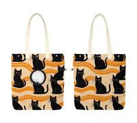Sac de transport à bandoulière en toile pour animal de compagnie, motif chats noirs vintage d'Halloween sur fond ondulé avec trou réglable pour petits chiens et chats