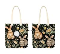 Sac de transport à bandoulière en toile pour animaux de compagnie, motif fleurs de Pâques aquarelle avec lapin mignon, sac de transport pour chat avec trou réglable pour petits chiens et chats