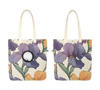 Sac de transport à bandoulière en toile pour animaux de compagnie, motif fleurs d'iris rétro avec trou réglable pour petits chiens et chats
