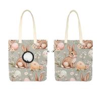 Sac de transport à bandoulière en toile pour animaux de compagnie, motif lapins mignons et œufs colorés et fleurs avec trou réglable pour petits chiens et chats