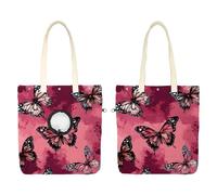 Sac de transport à bandoulière en toile pour animaux de compagnie, papillons volant sur peau de léopard rose avec trou réglable pour petits chiens et chats
