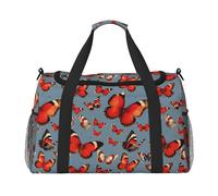 Sac de transport à main de grande capacité avec imprimé papillon rouge pour les escapades du week-end