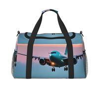 Sac de transport à main pliable de grande capacité pour femme Motif avion dans les lumières du soir