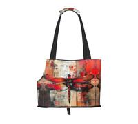 Sac de transport abstrait rouge libellule pour petits chiens, chats et lapins