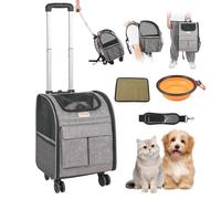 VEVOR Sac de transport à roulettes pour chat et chien 8,1 kg Poignée télescopique, bandoulière, gris