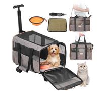 VEVOR Sac à Roulettes pour Chat Chien 9,9 kg Sac de Transport Chats Poignée Télescopique Bandoulière Gamelle Pliable Transporteur Roulant Fermeture Éclair Autobloquante pour Animaux de Compagnie Gris