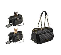 Sac de Transport Chat - Chien - Flamingo Gigi Noir - 40×22×28 cm - Similicuir + Mousse - Fond Amovible - Sangle sécurité - Poche - Pieds - Ventilation Enroulable