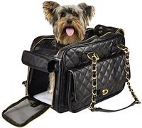 Sac de Transport Chat - Chien - Flamingo Gigi Noir - 40×22×28 cm - Similicuir + Mousse - Fond Amovible - Sangle sécurité - Poche - Pieds - Ventilation Enroulable
