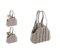 Sac de Transport Chat - Chien - Flamingo Gilian Gris Clair - 43×23×35 cm - Polyester + Mousse - Fond Amovible (Housse) - Sangle sécurité - poignées