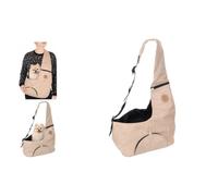 Sac de Transport Chat - Chien - Flamingo Kanga Beige - 44×20×20 cm (Ceinture 67-124) - Polyester - Ouverture Haut - Fond Amovible - Ventilation - Bretelle réglable - Poche