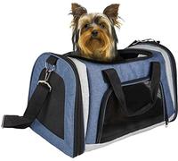 Sac de Transport Chat - Chien - Flamingo Martha Bleu - 40×22×29 cm - Polyester + Mousse - Ouvertures Multiples - Fond renforcé - Sangle sécurité - bandoulière & poignée - Poche