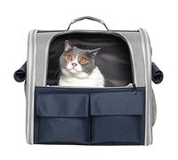 Sac de Transport Chat Petit Chien 10kg Voyage, Grand Sac à Dos Spacieux Souple pour Animal avec 4 Entrées 3 Poches, Portable Pliable Respirant Panier pour Voyage en Train Voiture Avion