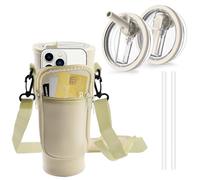 Sac de transport de bouteille d'eau pour Stanley,2 Pièces Stanley Cup Couvercle Étanche 40oz avec 2 Paille Bandoulière,avec Pochette de Téléphone bandoulière réglable pour la Marche, Voyage et Camping