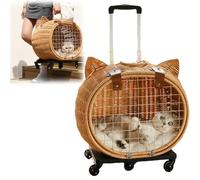 Sac de transport en bambou tissé à la main avec roulettes - Chariot portable en rotin pour chat et petit chien pour les voyages en plein air, sac de voyage approuvé par les compagnies aériennes